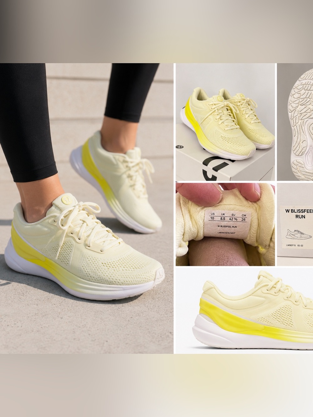 #690 Lululemon Blissfeel Running Shoes Lemon Ice Highlight Yellow Size 10 NIB
